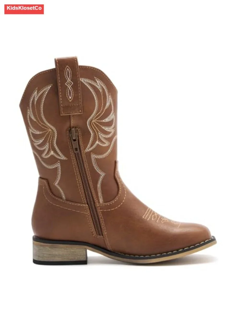 Kids Western Boots Embroidered Square Toe Mid Calf Riding Shoes